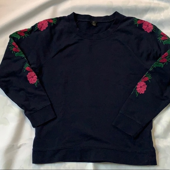 J Crew Sweatshirt withFloral Embroidery on Sleeves - Picture 3 of 7